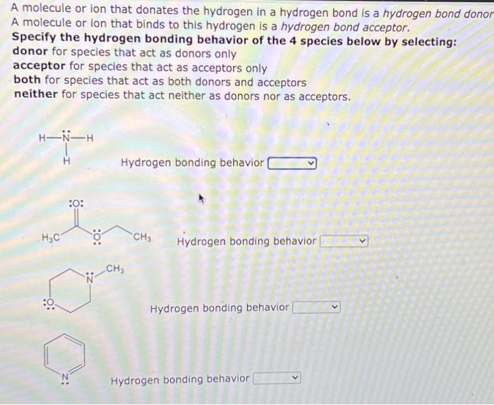 Solved A Molecule Or Ion That Donates The Hydrogen In A Chegg