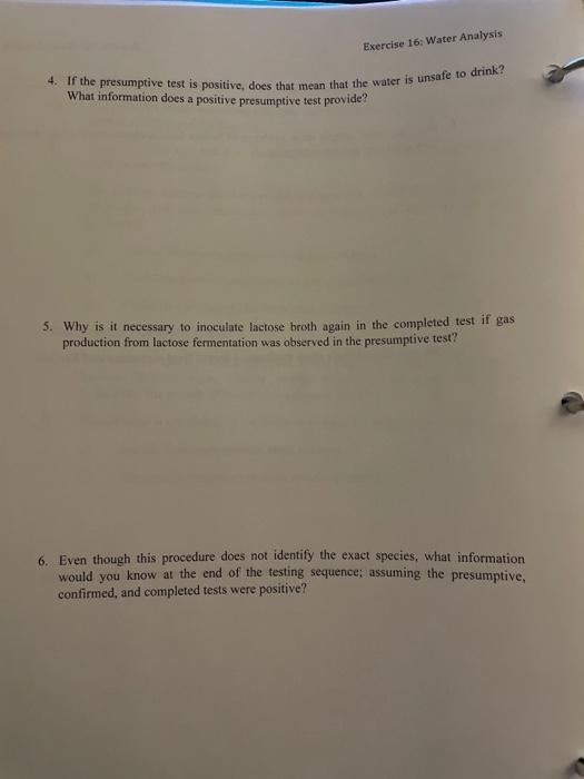 Exercise 16 Water Analysis 4 If The Presumptive Chegg