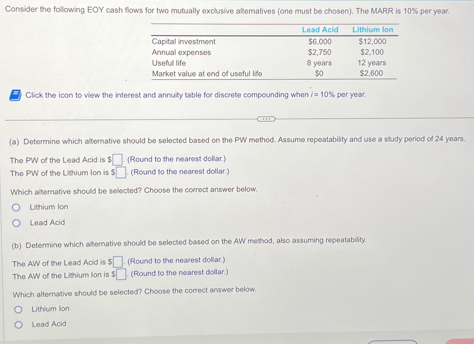 Solved Consider The Following Eoy Cash Flows For Two Chegg