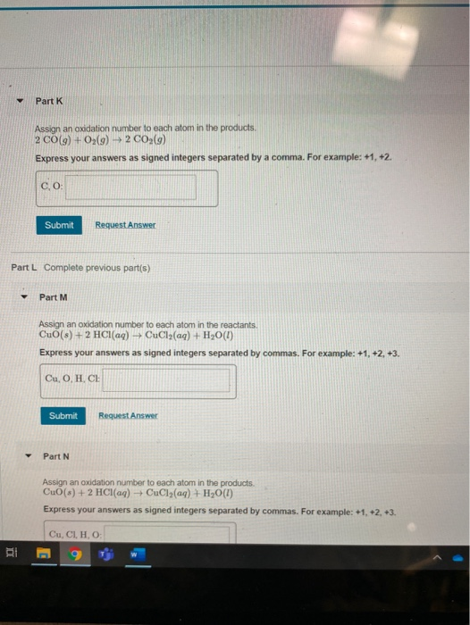 Solved Part D Assign An Oxidation Number To Each Atom In The Chegg