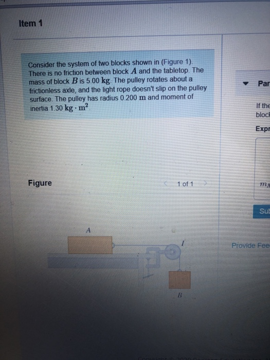 Solved Item 1 Par Consider The System Of Two Blocks Shown In Chegg