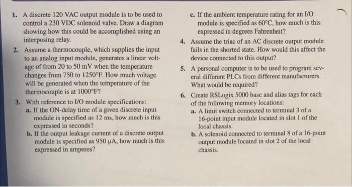 Solved A Discrete Vac Output Module Is To Be Used To Chegg