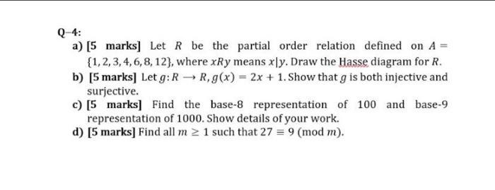 Solved Q A Marks Let R Be The Partial Order Relation Chegg