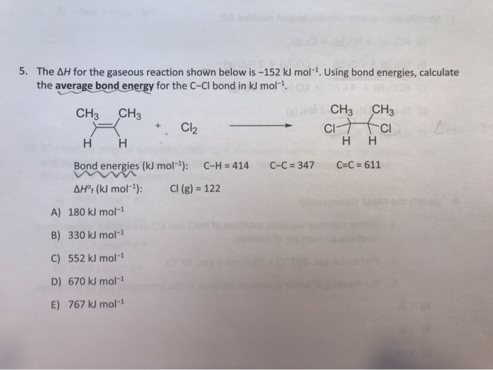 Solved 5 The AH For The Gaseous Reaction Shown Below Is Chegg