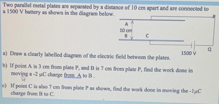 Solved Two Parallel Metal Plates Are Separated By A Distance Chegg