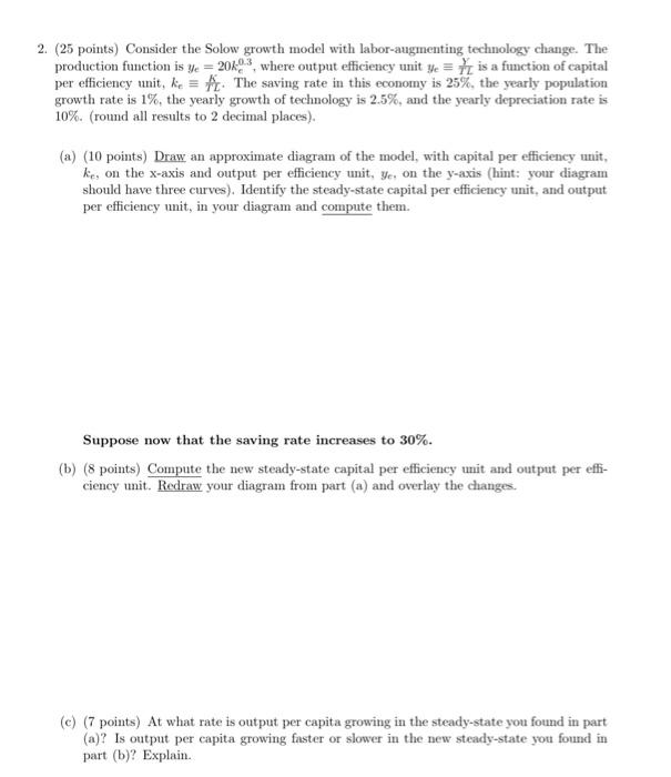 Solved Points Consider The Solow Growth Model With Chegg