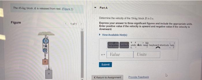 Solved The 45 Kg Block A Is Released From Rest Figuro 1 Chegg