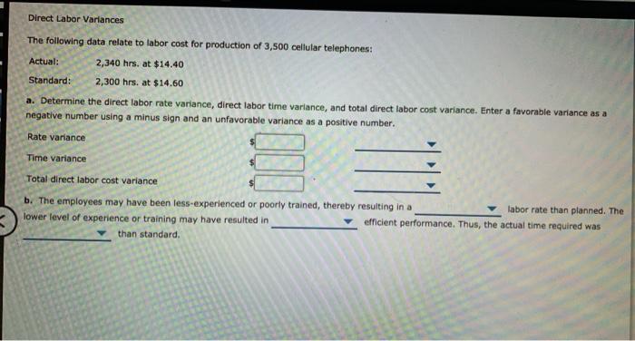 Solved Direct Labor Variances The Following Data Relate To Chegg