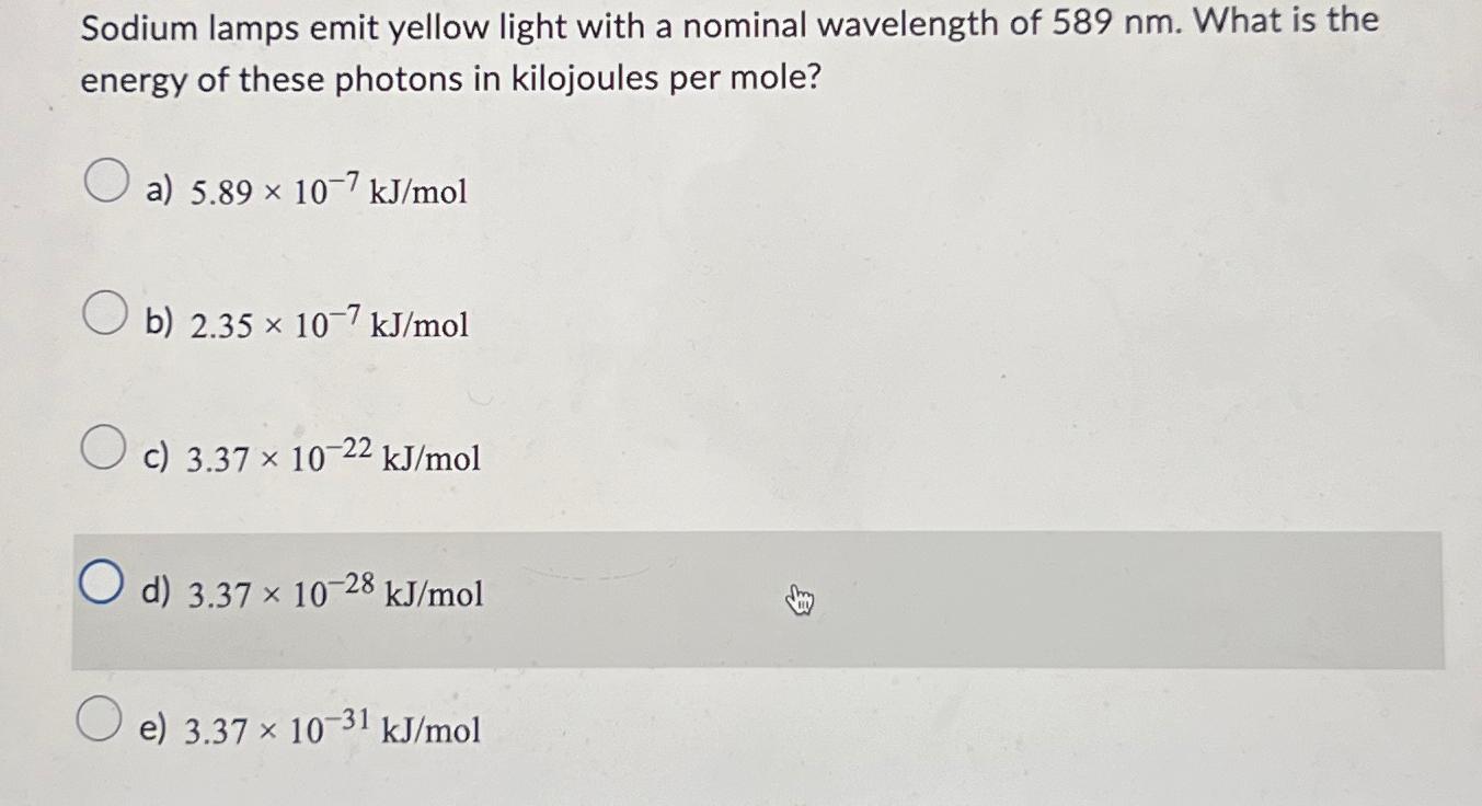 Solved Sodium Lamps Emit Yellow Light With A Nominal Chegg