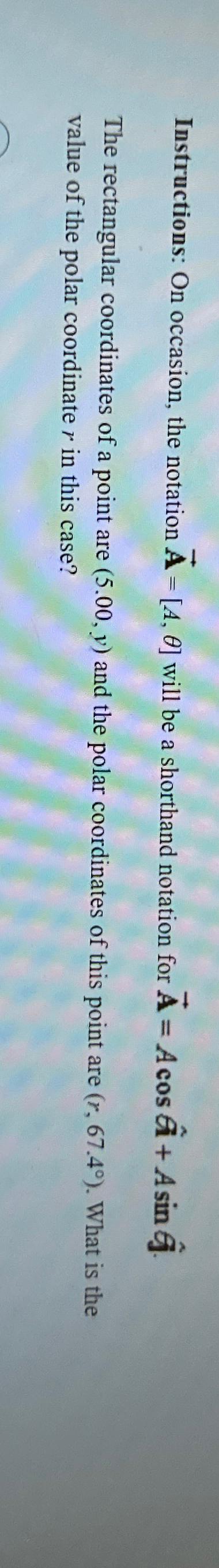 Solved Instructions On occasion the notation vec A A θ Chegg