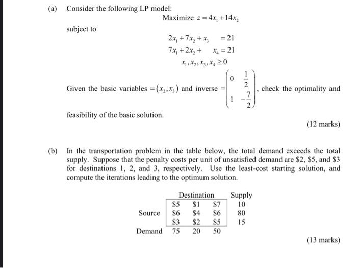 Solved A Consider The Following Lp Model Maximize Z X Chegg