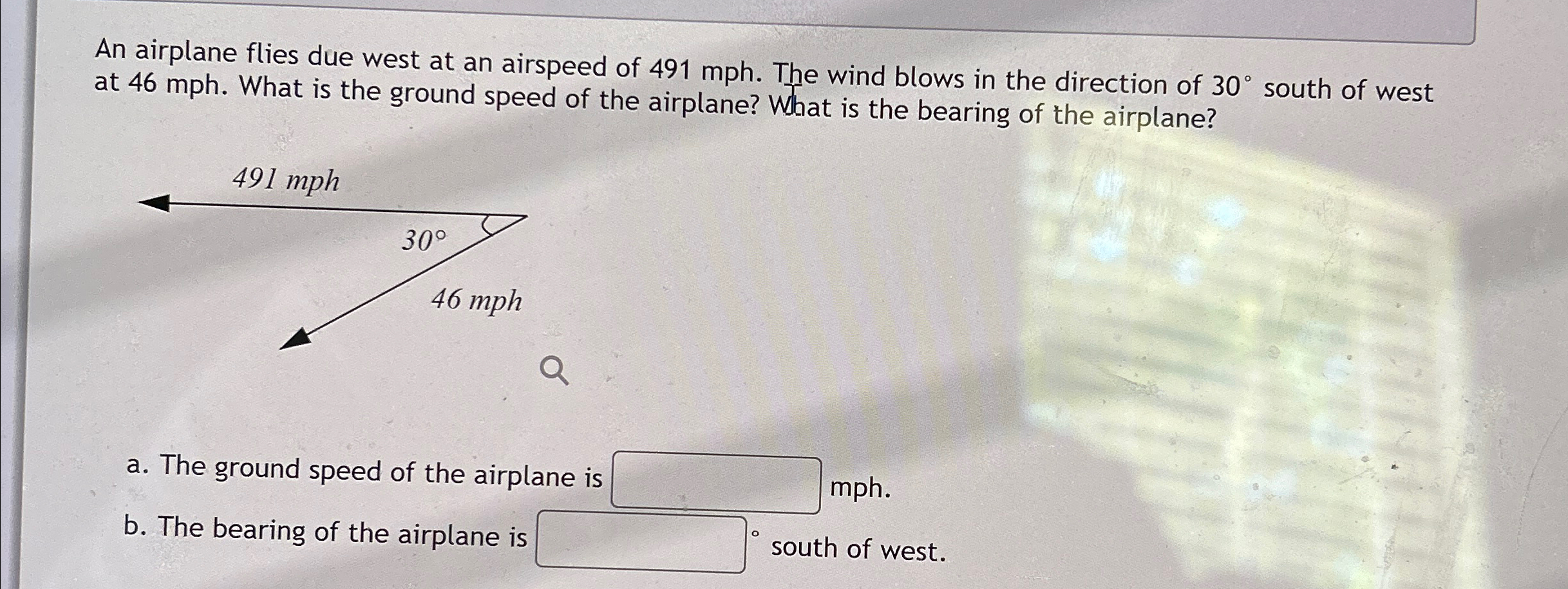 Solved An Airplane Flies Due West At An Airspeed Of 491mph Chegg