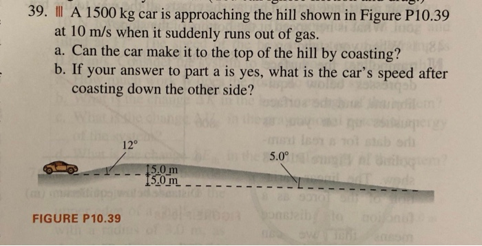 Solved 39 A 1500 Kg Car Is Approaching The Hill Shown In Chegg