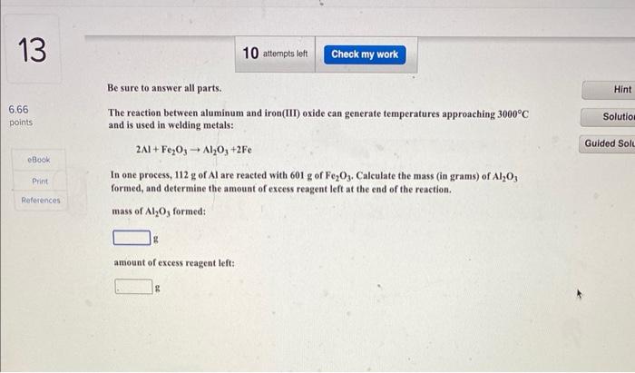 Solved Be Sure To Answer All Parts The Reaction Between Chegg