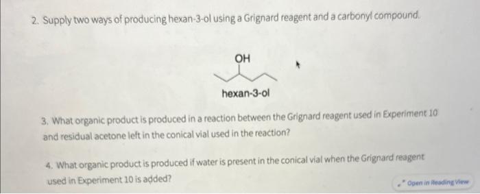 Supply Two Ways Of Producing Hexan Ol Using A Chegg