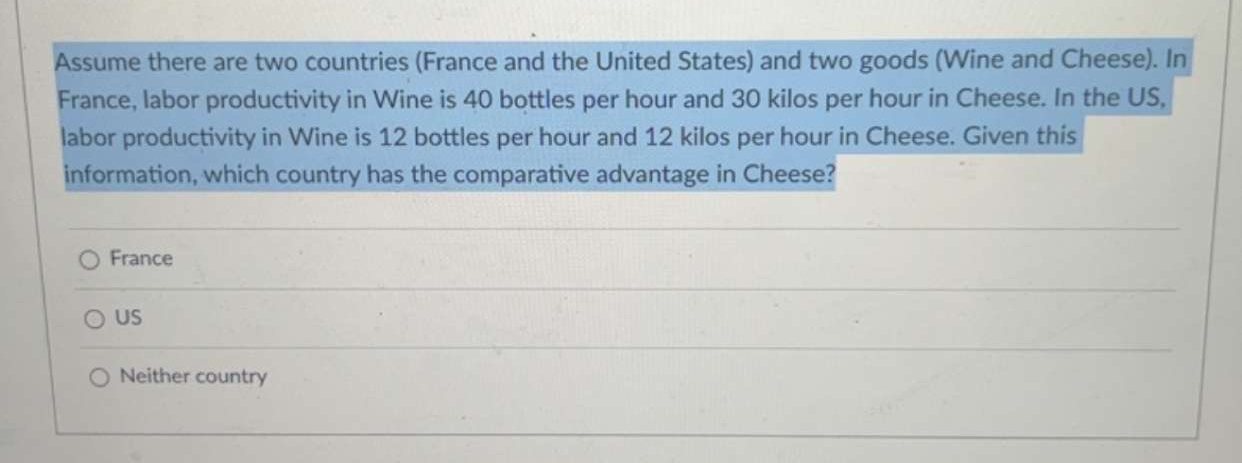 Solved Assume There Are Two Countries France And The United Chegg