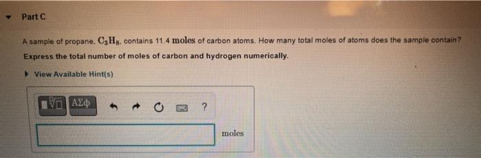 Solved Part A Sample Of Propane C H Contains Moles Of Chegg