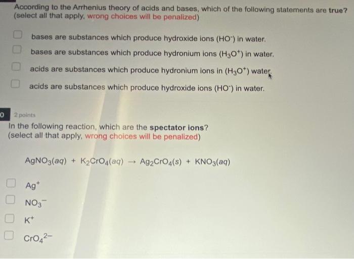 Solved According To The Arrhenius Theory Of Acids And Bases Chegg