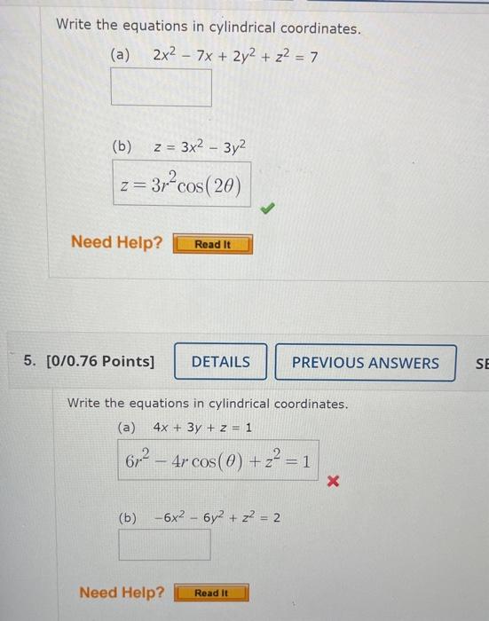 Solved Write The Equations In Cylindrical Coordinates A Chegg