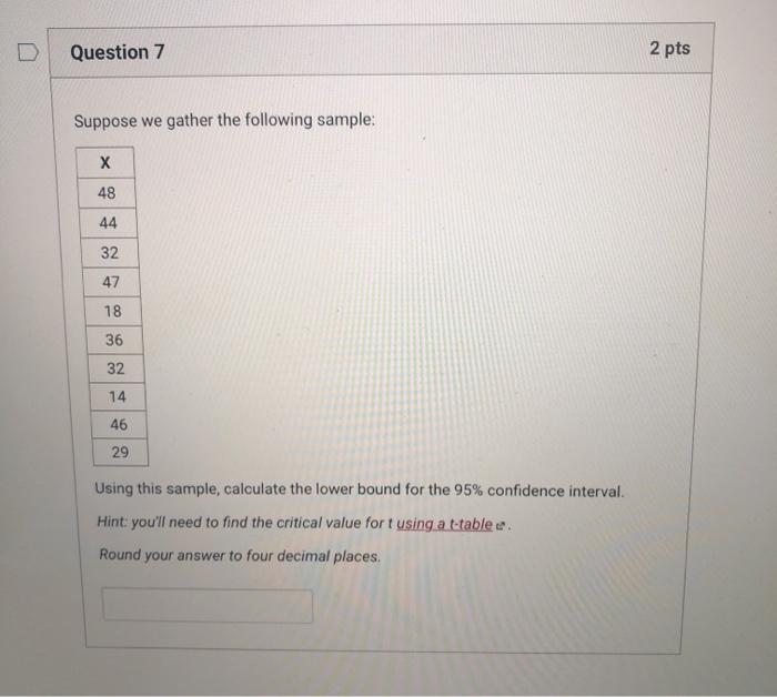 Solved Question Pts Suppose We Gather The Following Chegg