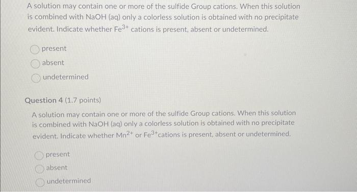 Solved A Solution May Contain One Or More Of The Sulfide Chegg