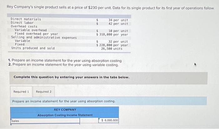 Solved Rey Company S Single Product Sells At A Price Of Chegg