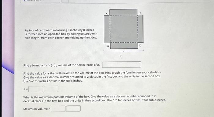 Solved A Piece Of Cardboard Measuring Inches By Inches Chegg