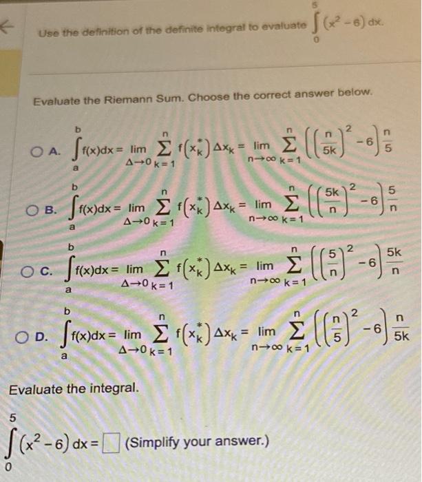 Solved Use The Definition Of The Definite Integral To Chegg