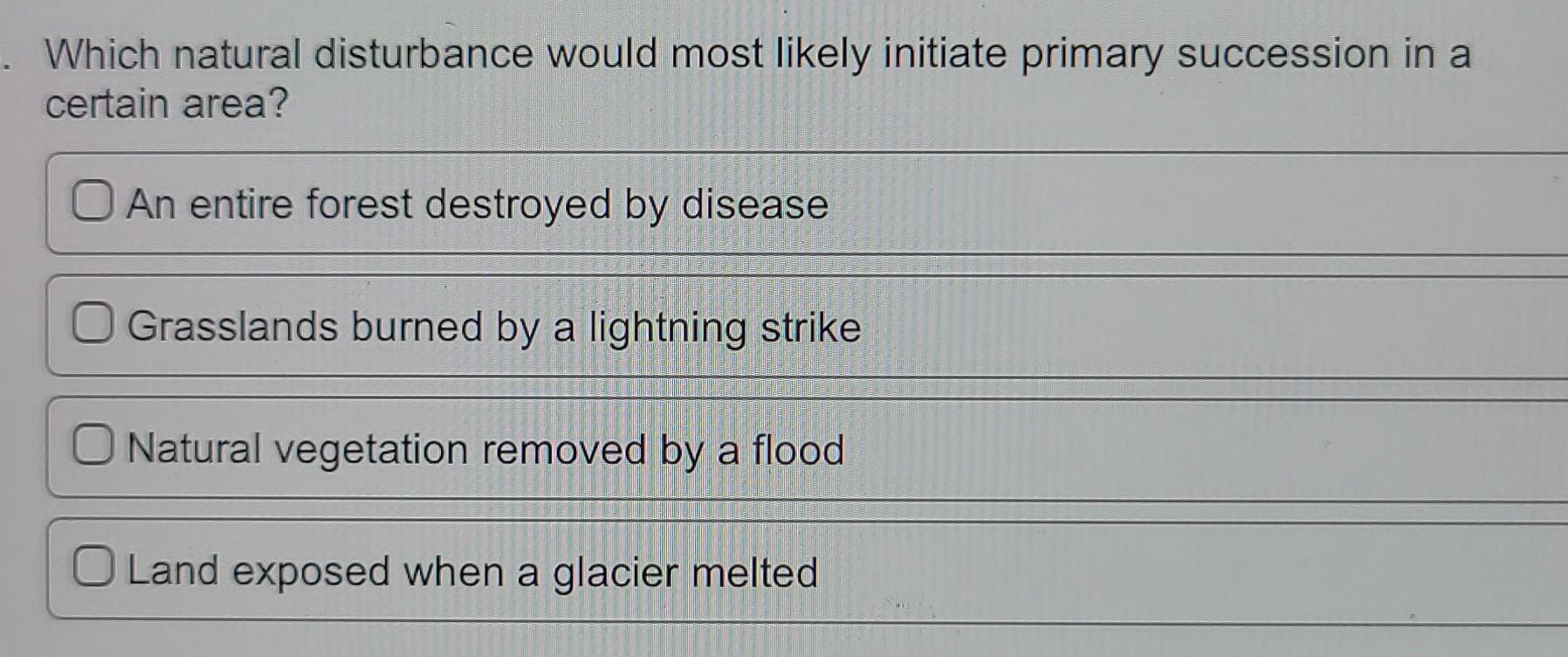 Solved Which Natural Disturbance Would Most Likely Initiate Chegg