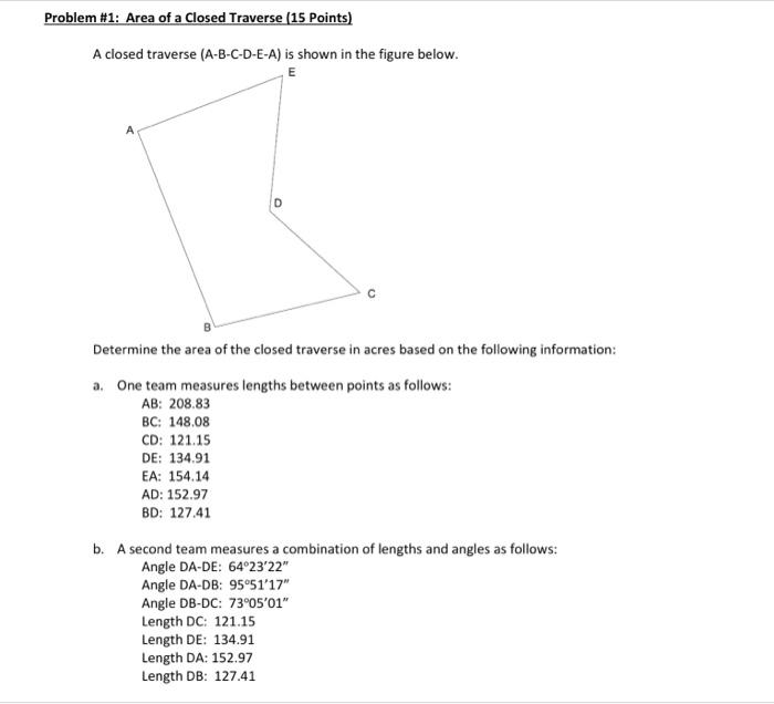 Solved A Closed Traverse A B C D E A Is Shown In The Chegg