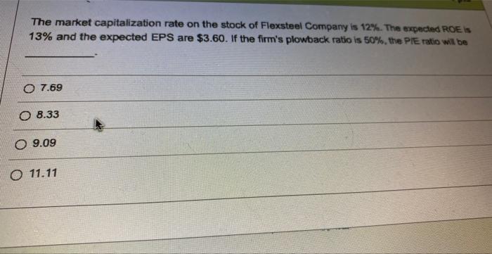 Solved The Market Capitalization Rate On The Stock Of Chegg