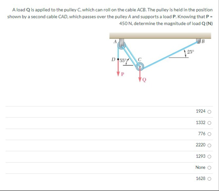 Solved A Load Q Is Applied To The Pulley C Which Can Roll Chegg