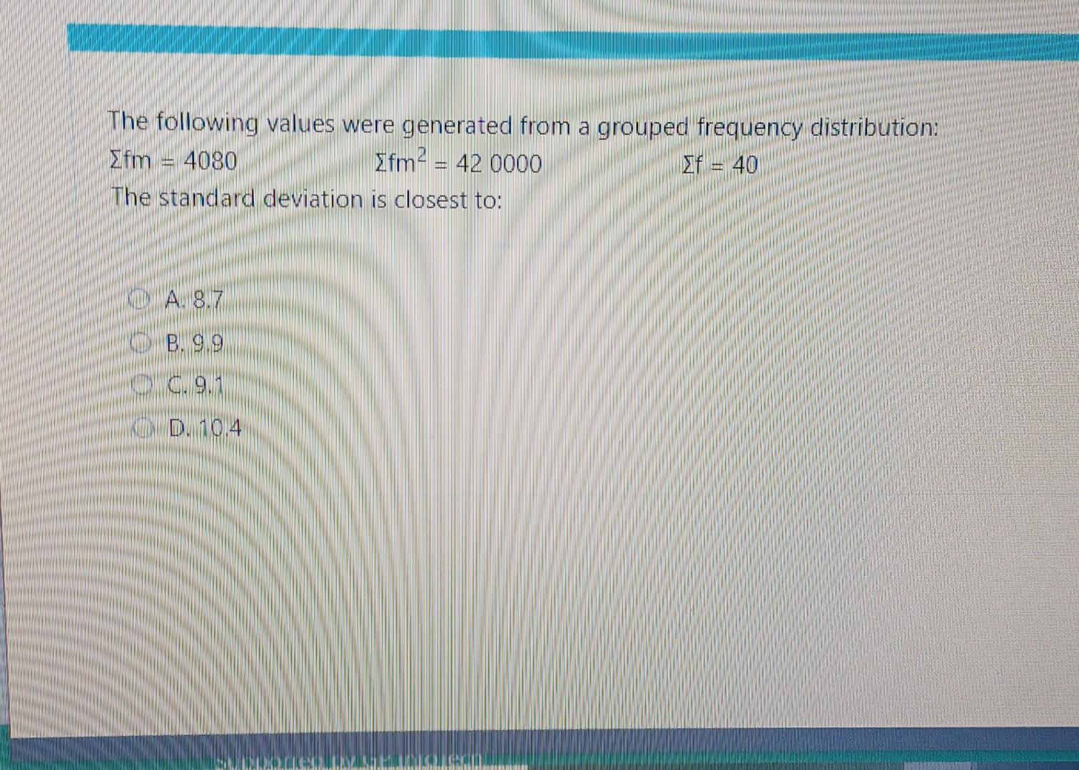 Solved The Following Values Were Generated From A Grouped Chegg