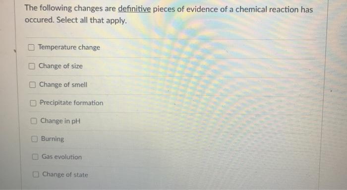 Solved The Following Changes Are Definitive Pieces Of Chegg