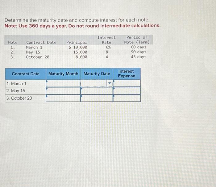 Solved Determine The Maturity Date And Compute Interest For Chegg