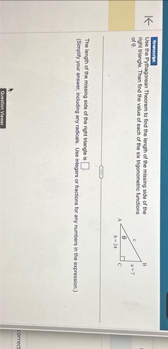 Solved Use The Pythagorean Theorem To Find The Length Of The Chegg