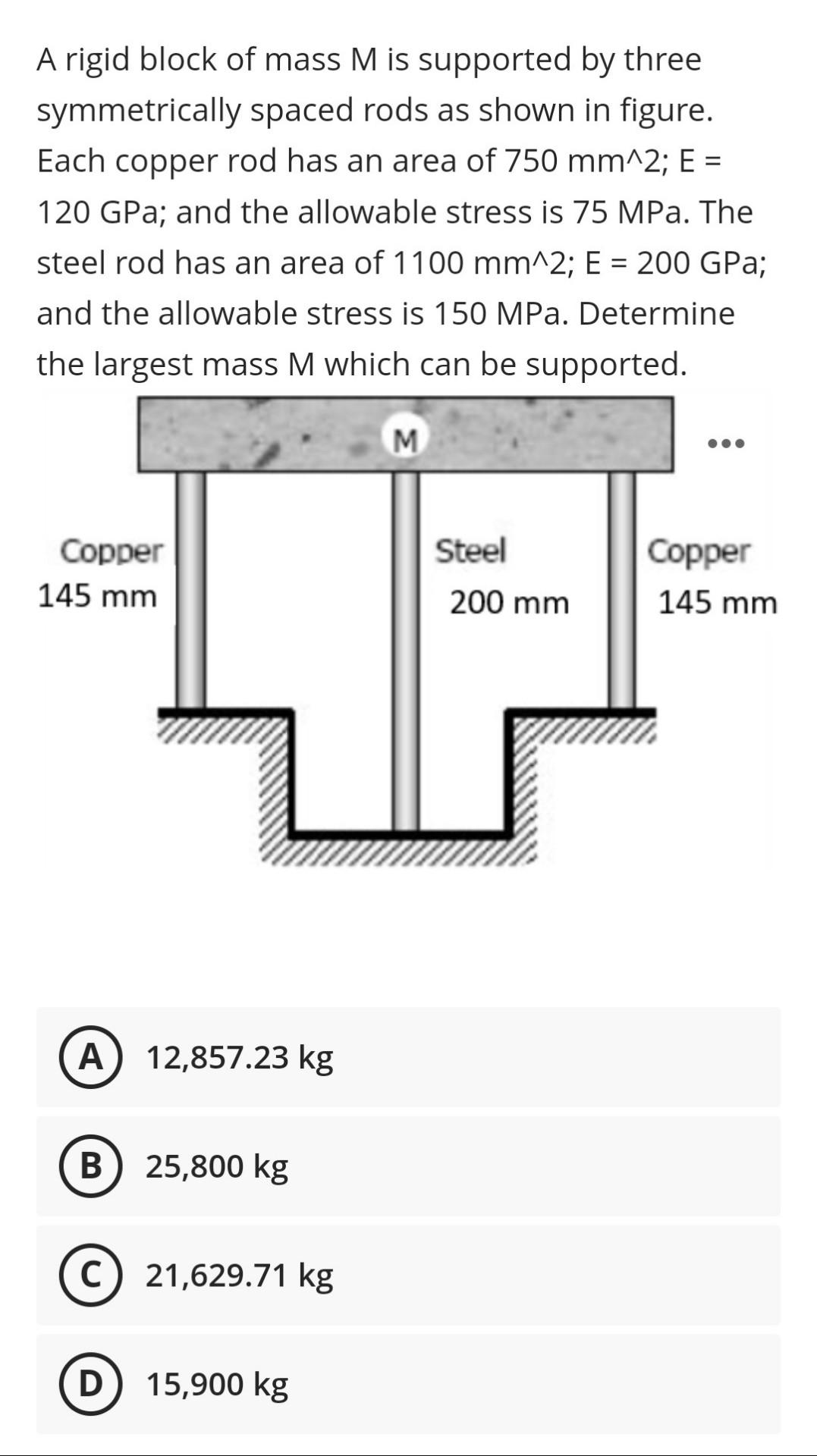 Solved A Rigid Block Of Mass M Is Supported By Three Chegg