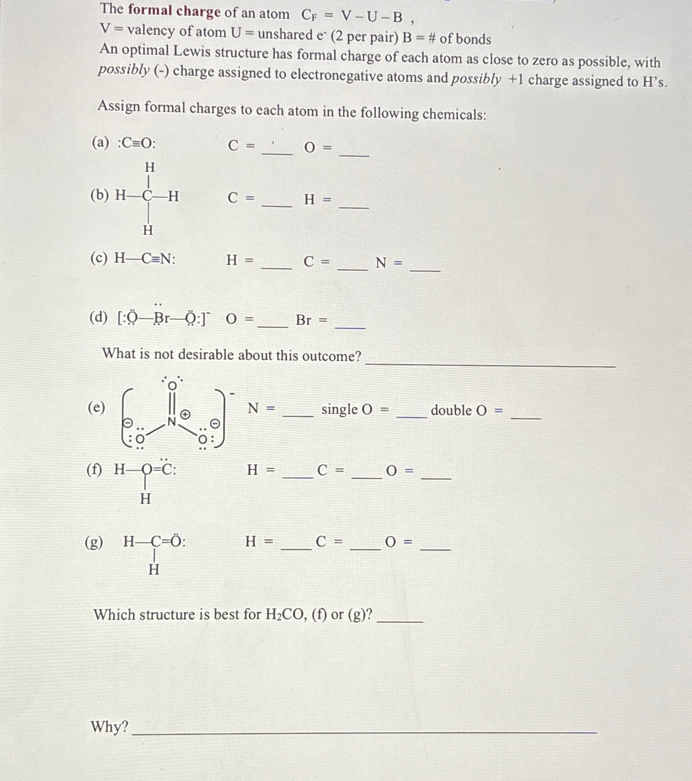 Solved The Formal Charge Of An Atom CF V U B V Valency Of Chegg