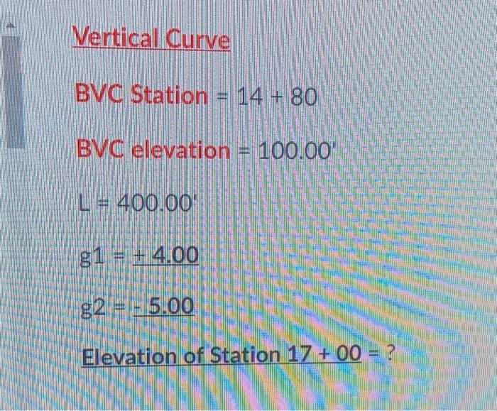 Solved Vertical Curve Bvc Station Bvc Elevation Chegg