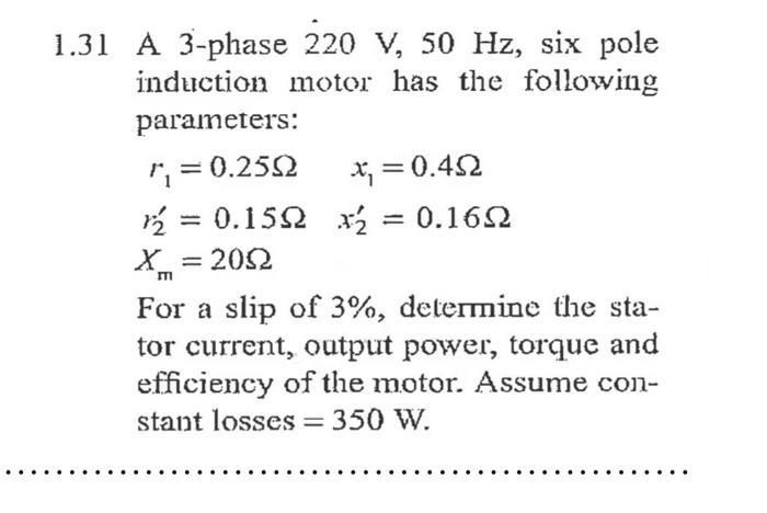 Solved A Phase V Hz Six Pole Induction Motor Chegg