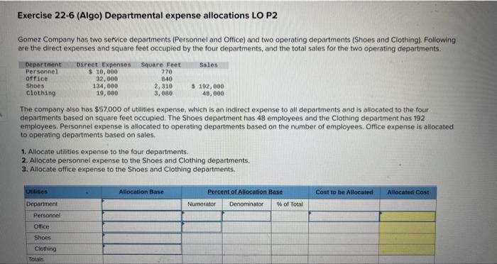 Solved Exercise 22 6 Algo Departmental Expense Allocations Chegg