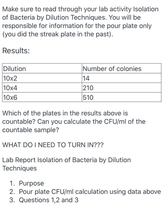 Solved Pour Plate Dilution Number Of Colonies Calculate Chegg