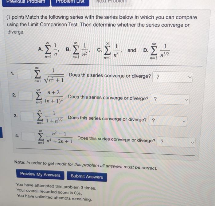 Solved 1 Point Match The Following Series With The Series Chegg