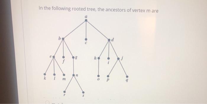 Solved In The Following Rooted Tree The Ancestors Of Vertex Chegg