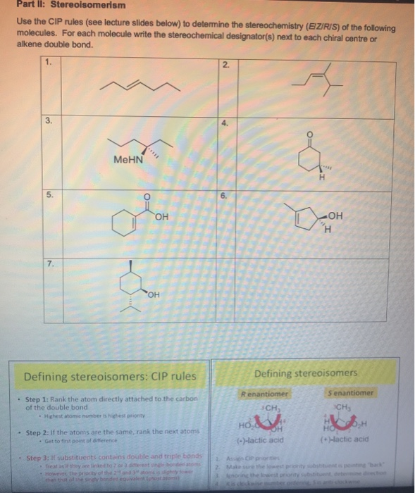 Solved Part Il Stereoisomerism Use The Cip Rules See Chegg