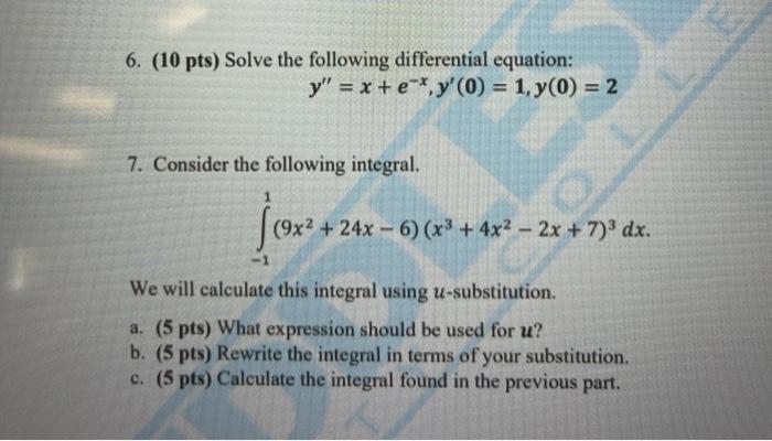 Solved 6 10 Pts Solve The Following Differential Chegg