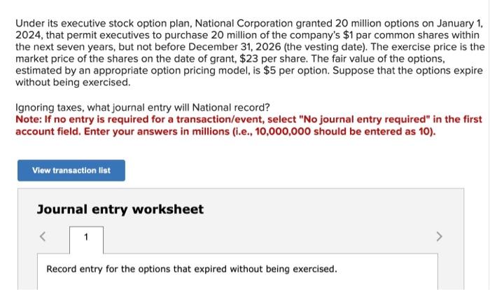 Solved Under Its Executive Stock Option Plan National Chegg