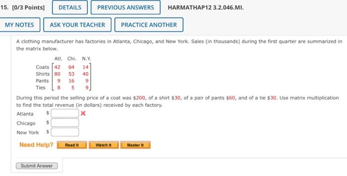 Solved 15 0 3 Points DETAILS PREVIOUS ANSWERS HARMATHAP Chegg