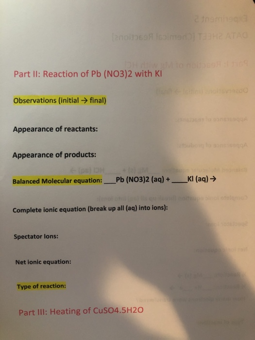 Solved Experiment 5 DATA SHEET Chemical Reactions Part 1 Chegg