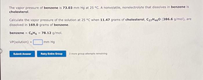 Solved Vapor Pressure Lowering The Vapor Pressure Of A Pure Chegg